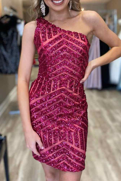 A Line Homecoming Dresses One Shoulder Sequin