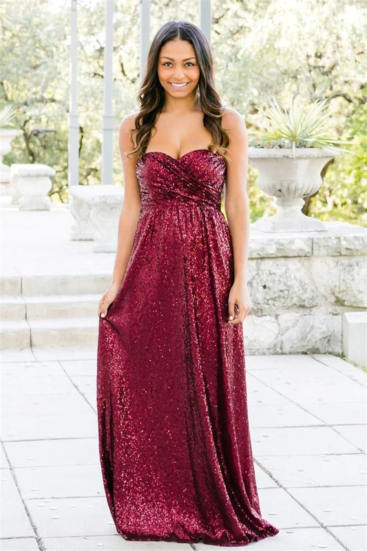 A Line Modern Sequin Sweetheart Bridesmaid Dresses Prom Dresses