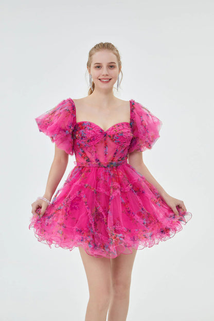 A Line Off The Shoulder Pretty Puff Sleeves Short Homecoming Dress