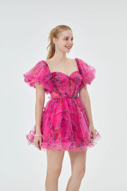 A Line Off The Shoulder Pretty Puff Sleeves Short Homecoming Dress