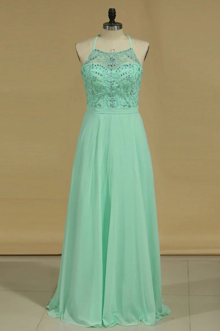 A Line Party Dresses Spaghetti Straps Beaded Bodice Chiffon