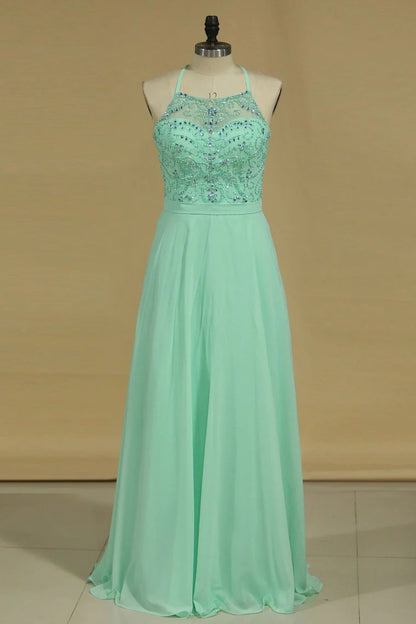 A Line Party Dresses Spaghetti Straps Beaded Bodice Chiffon