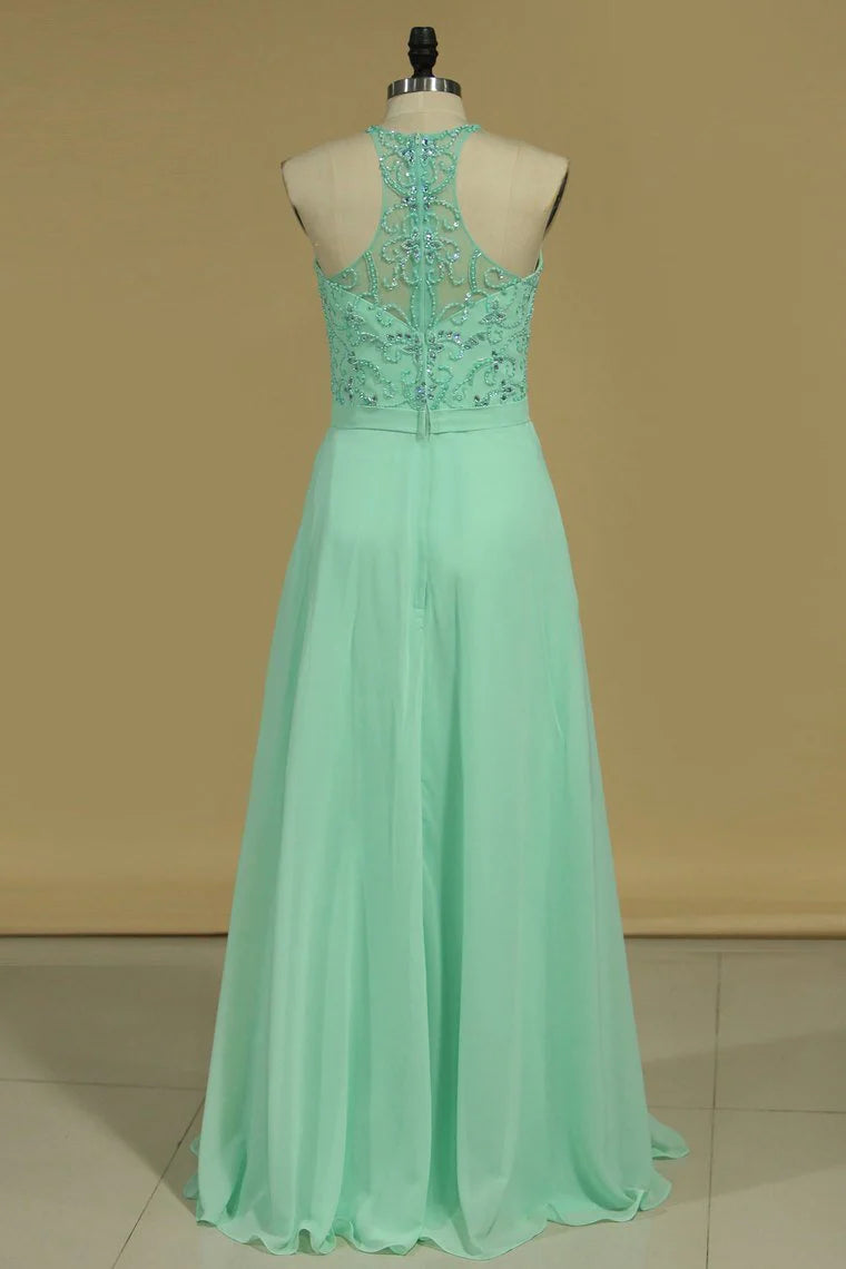 A Line Party Dresses Spaghetti Straps Beaded Bodice Chiffon