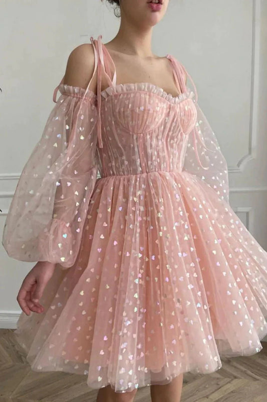 A-Line/Princess Tulle Sequin Sweetheart Sleeveless Short/Mini Homecoming Dresses