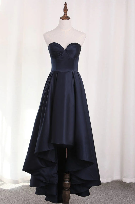 A Line Satin Asymmetrical Sweetheart Party Dresses With Ruffles