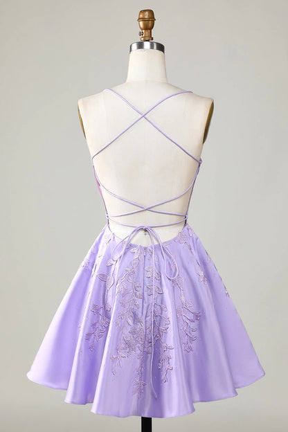 A-Line Satin Homecoming Dresses With Appliques