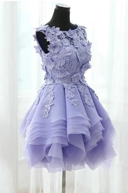 A Line Scoop Organza With Applique Short/Mini Homecoming Dresses