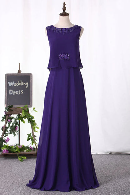 A Line Scoop Party Dresses Chiffon With Beading Floor Length