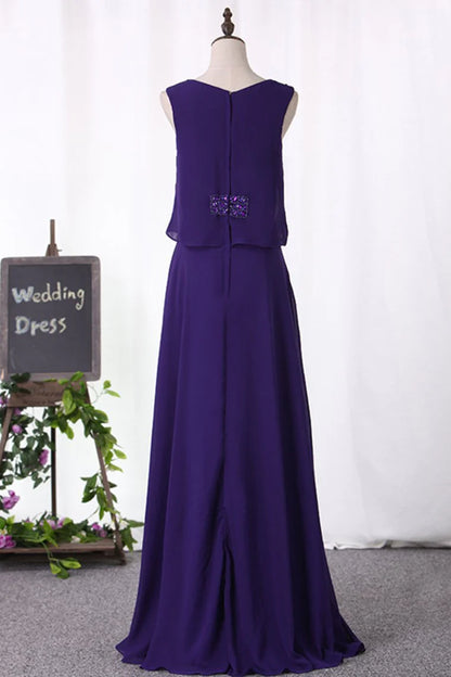 A Line Scoop Party Dresses Chiffon With Beading Floor Length