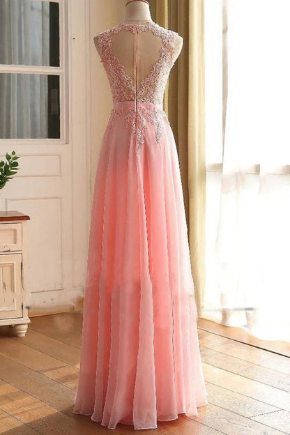 A Line Scoop With Applique Party Dresses Chiffon Floor Length