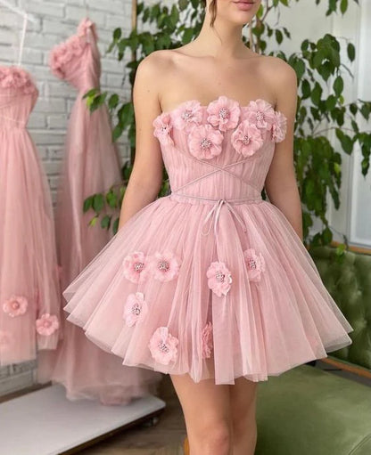 A-Line Shining Sweetheart Short Mini Homecoming Dresses with 3D Flower