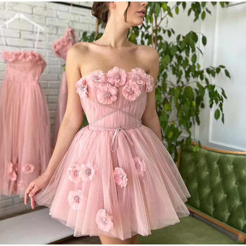 A-Line Shining Sweetheart Short Mini Homecoming Dresses with 3D Flower