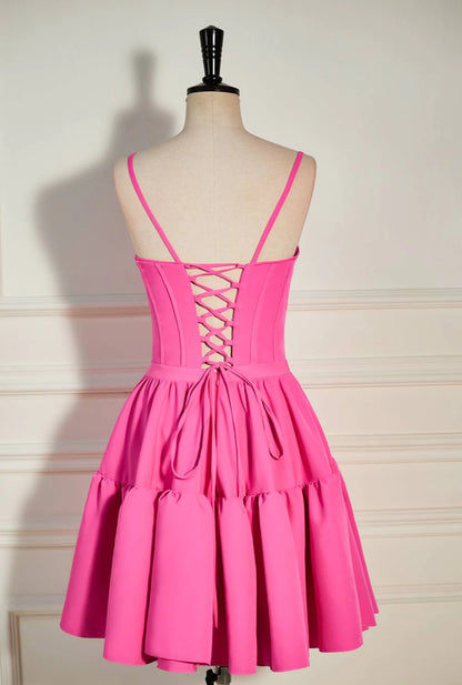 A Line Spaghetti Straps Short Mini Tiered Cocktail Homecoming Dress