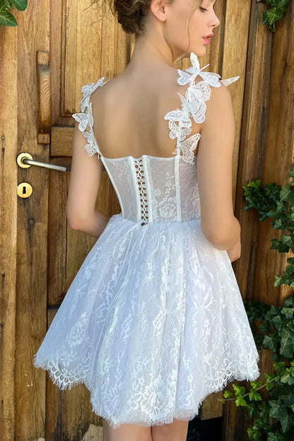 A-Line Spaghetti Straps Sweetheart Above Length Lace Homecoming Dresses