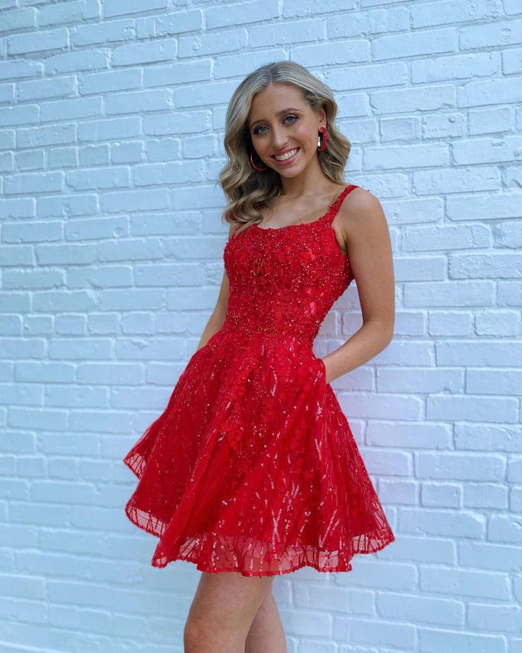 A Line Straps Homecoming Graduation Dresses Appliques