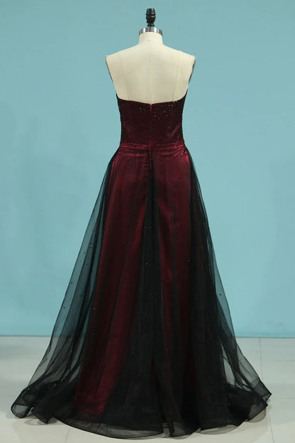 A Line Sweetheart Party Dresses With Beading Tulle Floor Length