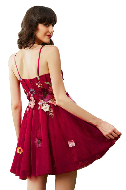 A Line Sweetheart Spaghetti Straps with 3D Flower Homecoming Dresses