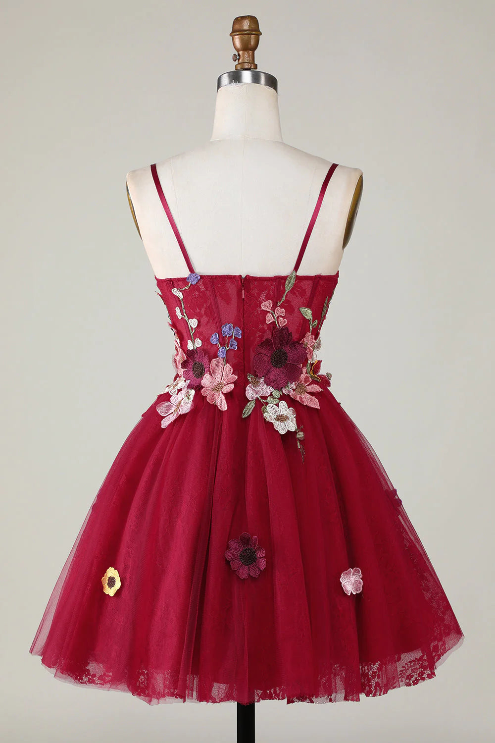 A Line Sweetheart Spaghetti Straps with 3D Flower Homecoming Dresses