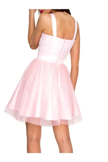 A Line V Neck Short Homecoming Graduation Dresses Straps Tulle