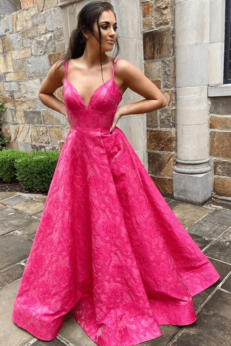 V-Neck Satin Long Simple Backless with Pockets Sleeveless Sweep Train Prom Dresses