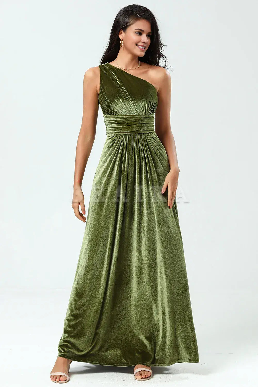 Beaira A Line One Shoulder Ruched Floor-Length Velvet Bridesmaid Dress Bridesmaid dress shop