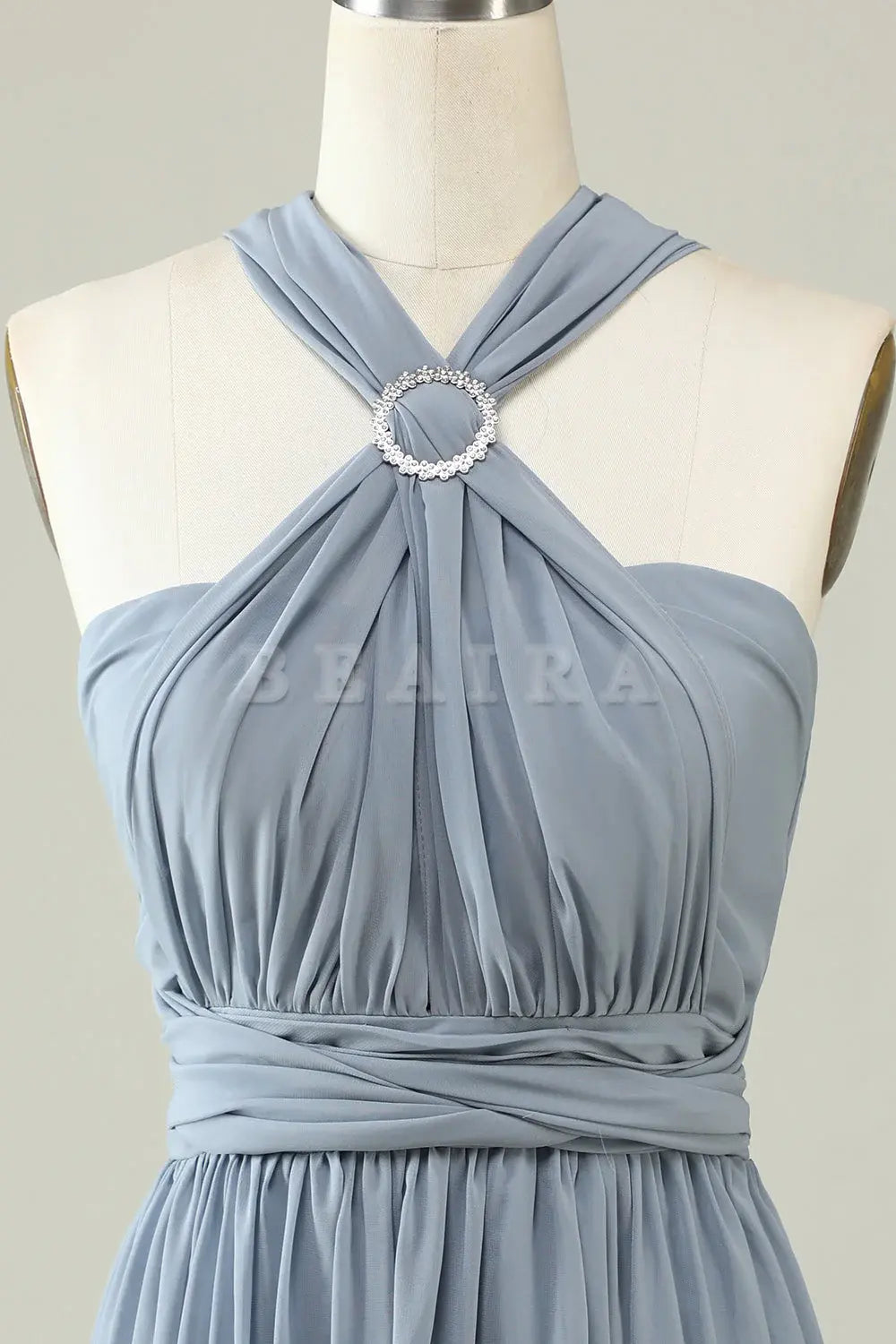 Beaira A Line One Shoulder V Neck Halter Neck Floor Length Grey Blue Bridesmaid Dress Bridesmaid dress shop