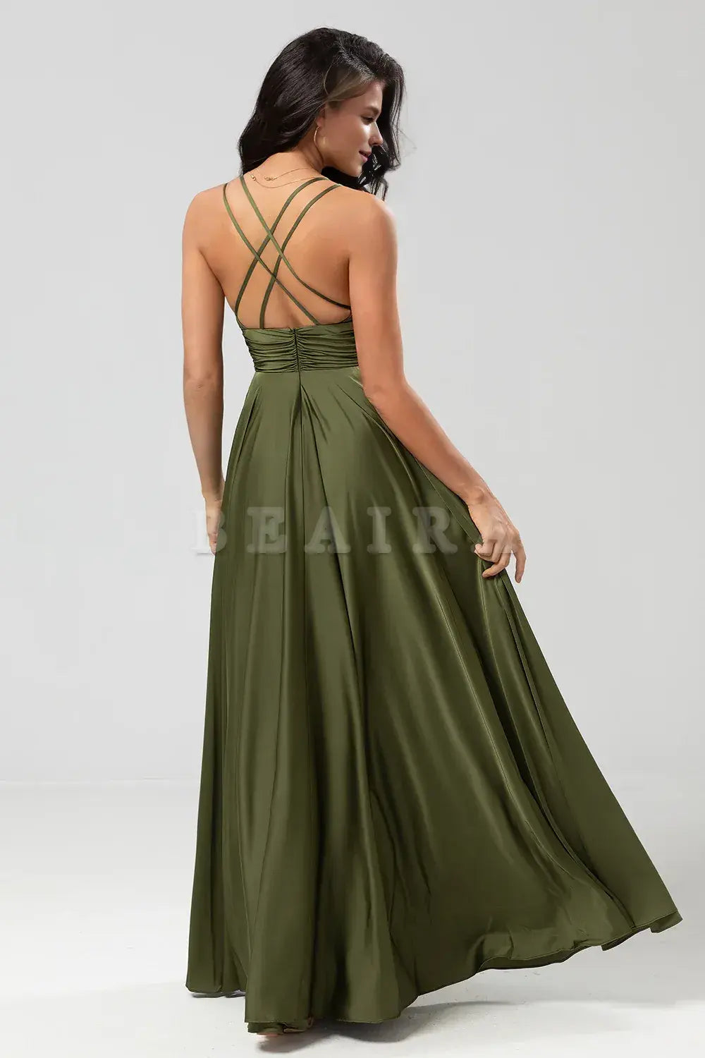 Beaira A Line Spaghetti Straps Floor-Length Satin Bridesmaid Dress Bridesmaid dress shop