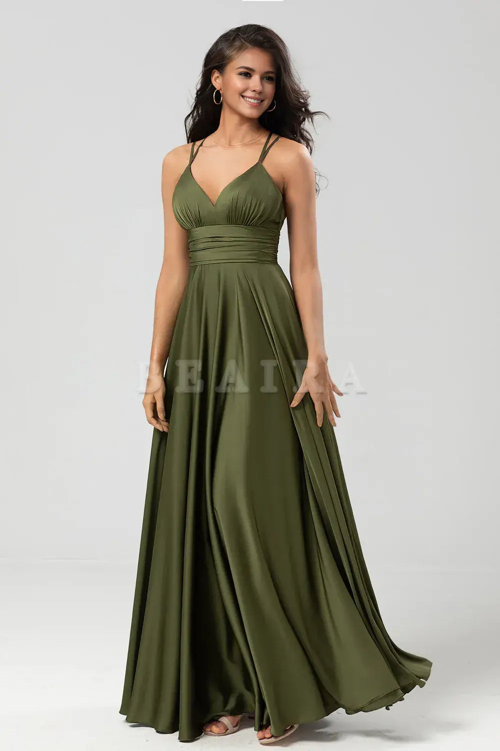 Beaira A Line Spaghetti Straps Floor-Length Satin Bridesmaid Dress Bridesmaid dress shop