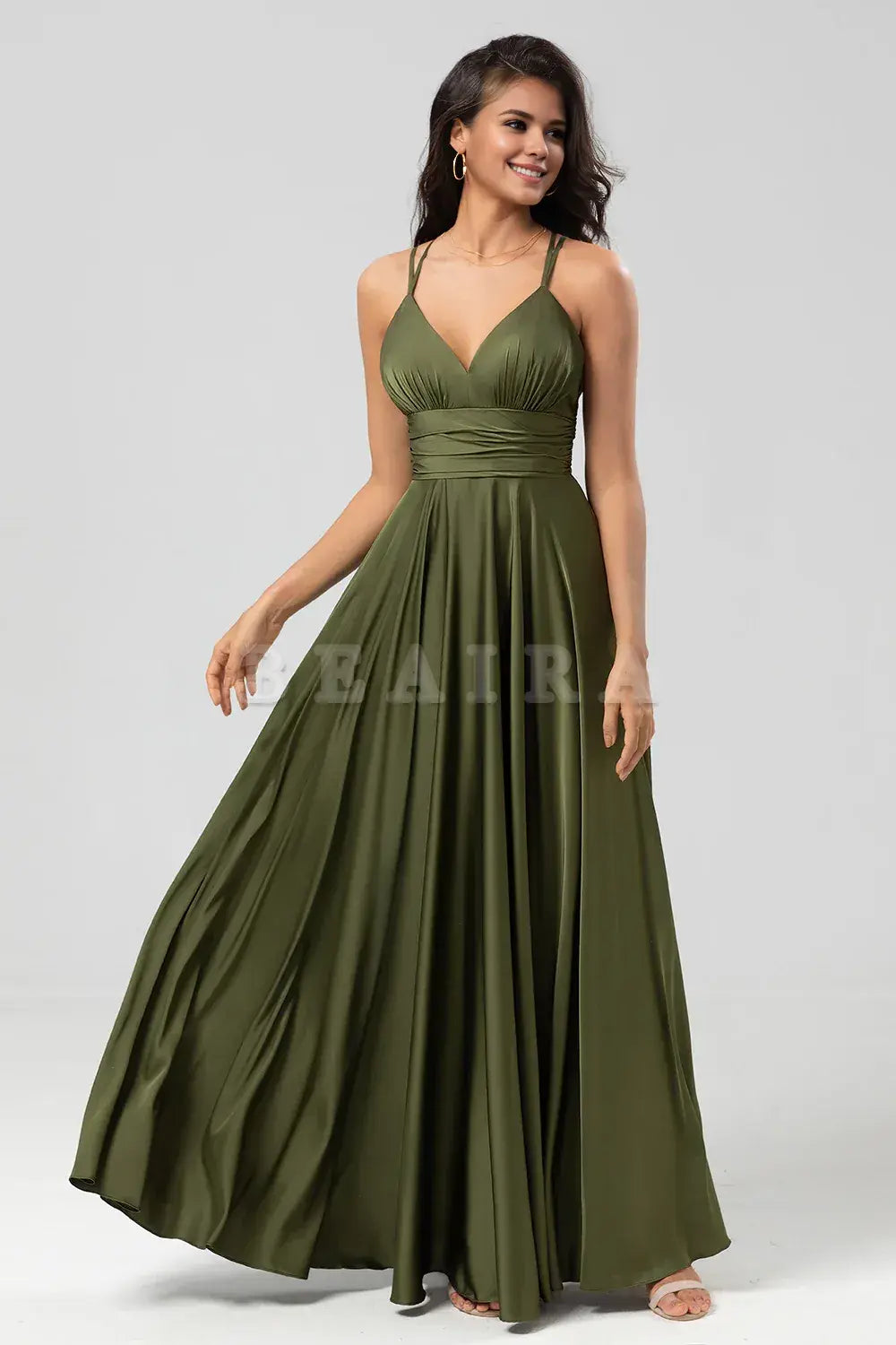 Beaira A Line Spaghetti Straps Floor-Length Satin Bridesmaid Dress Bridesmaid dress shop