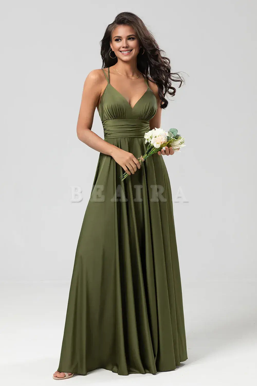 Beaira A Line Spaghetti Straps Floor-Length Satin Bridesmaid Dress Bridesmaid dress shop