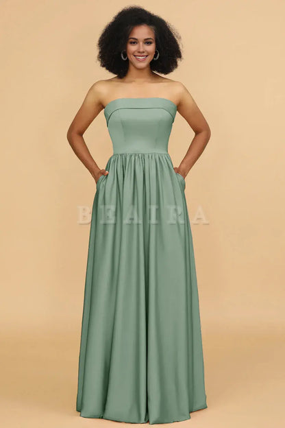 Beaira A Line Strapless Satin Floor-Length Bridesmaid Dress Bridesmaid dress shop