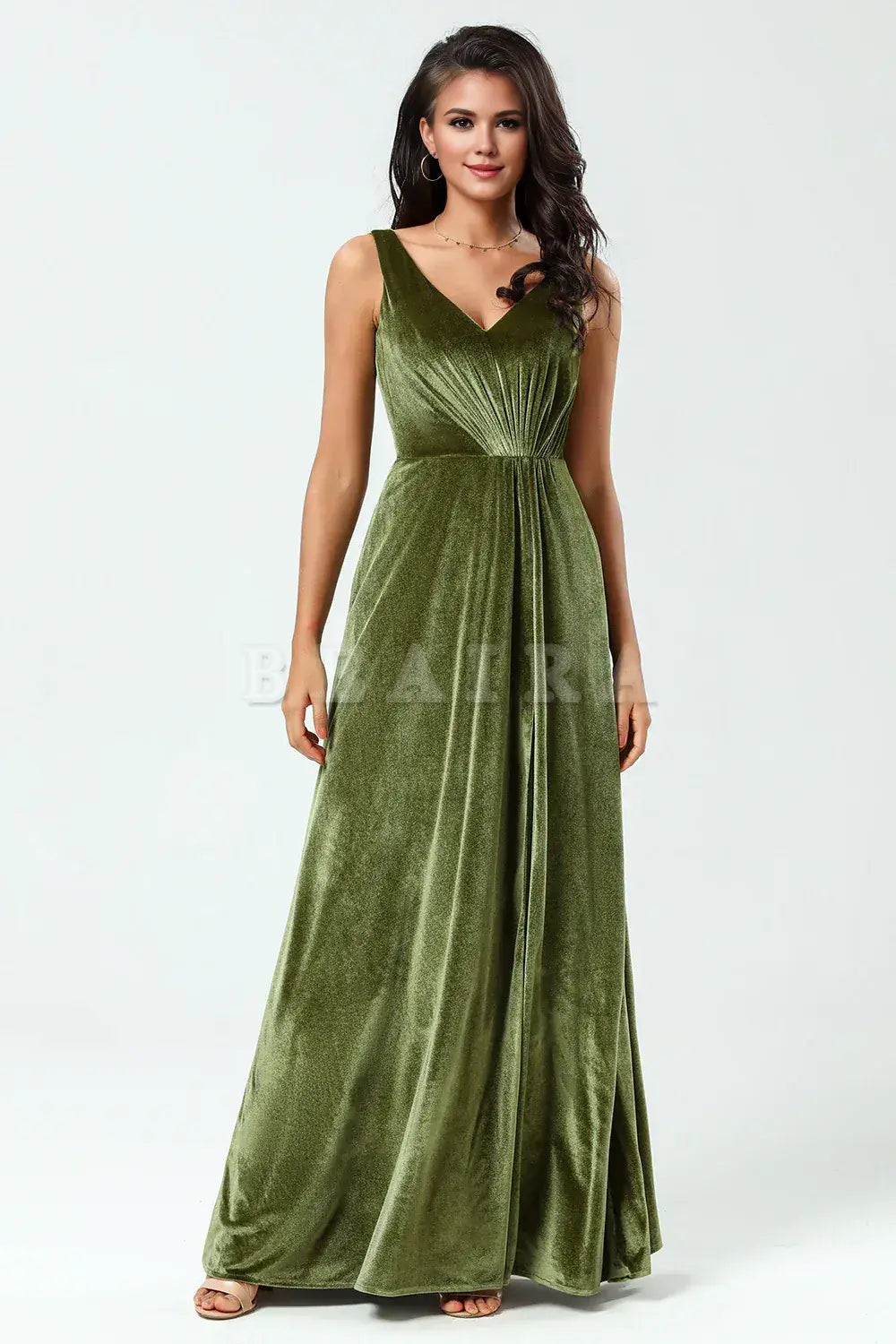 Beaira A Line V-Neck Ruched Floor-Length Slit Velvet Bridesmaid Dress Bridesmaid dress shop ﻿