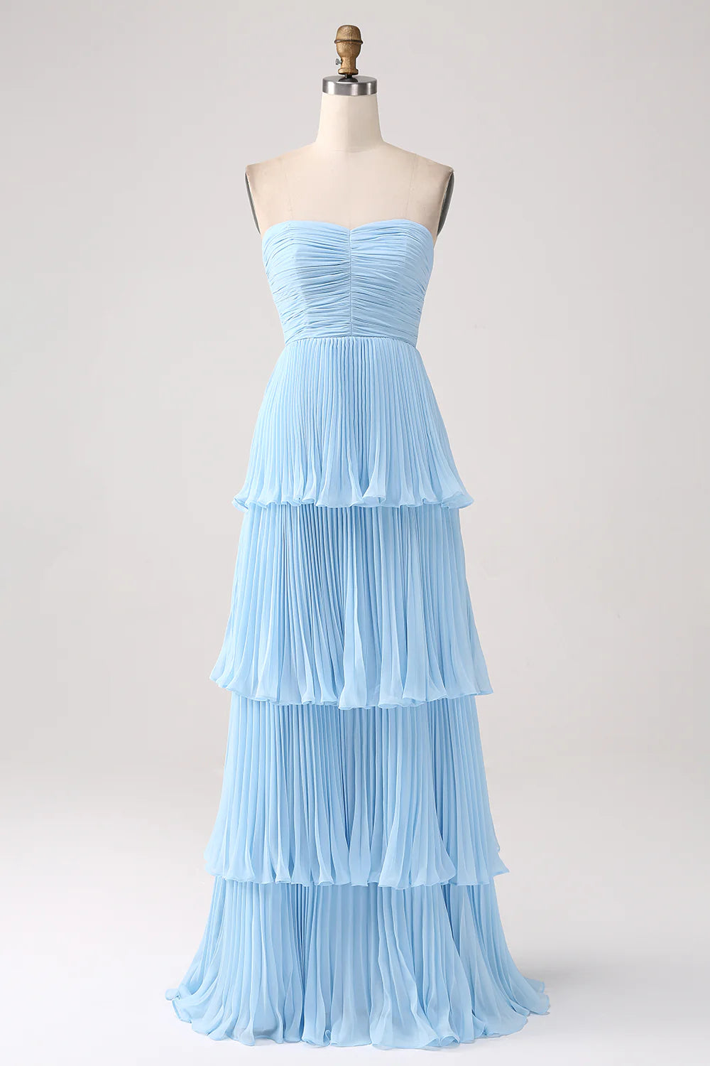 Beaira Sky Blue A-Line Sweetheart Tiered Floor Length Chiffon Bridesmaid Dress Bridesmaid dress shop