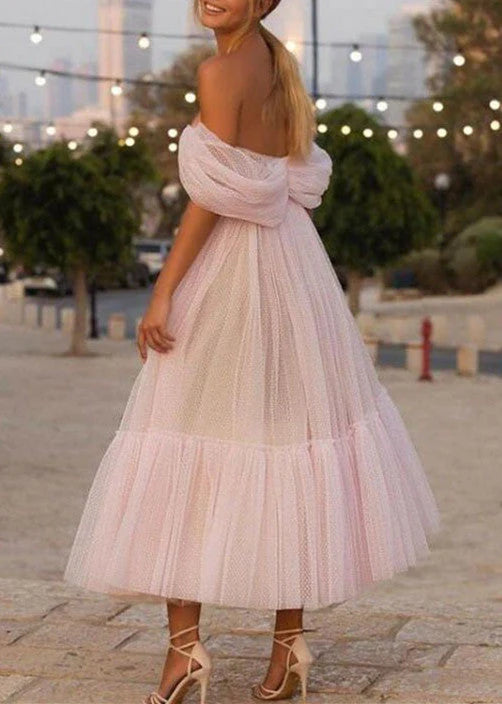 Ankle Knee A Line Pink Off The Shoulder Homecoming Dresses