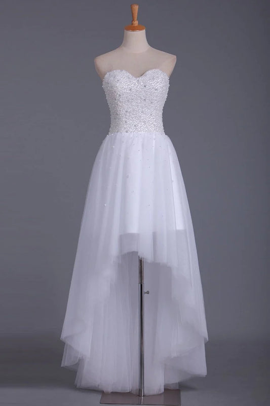 Asymmetrical Sweetheart Beaded Bodice Party Dresses A Line Tulle