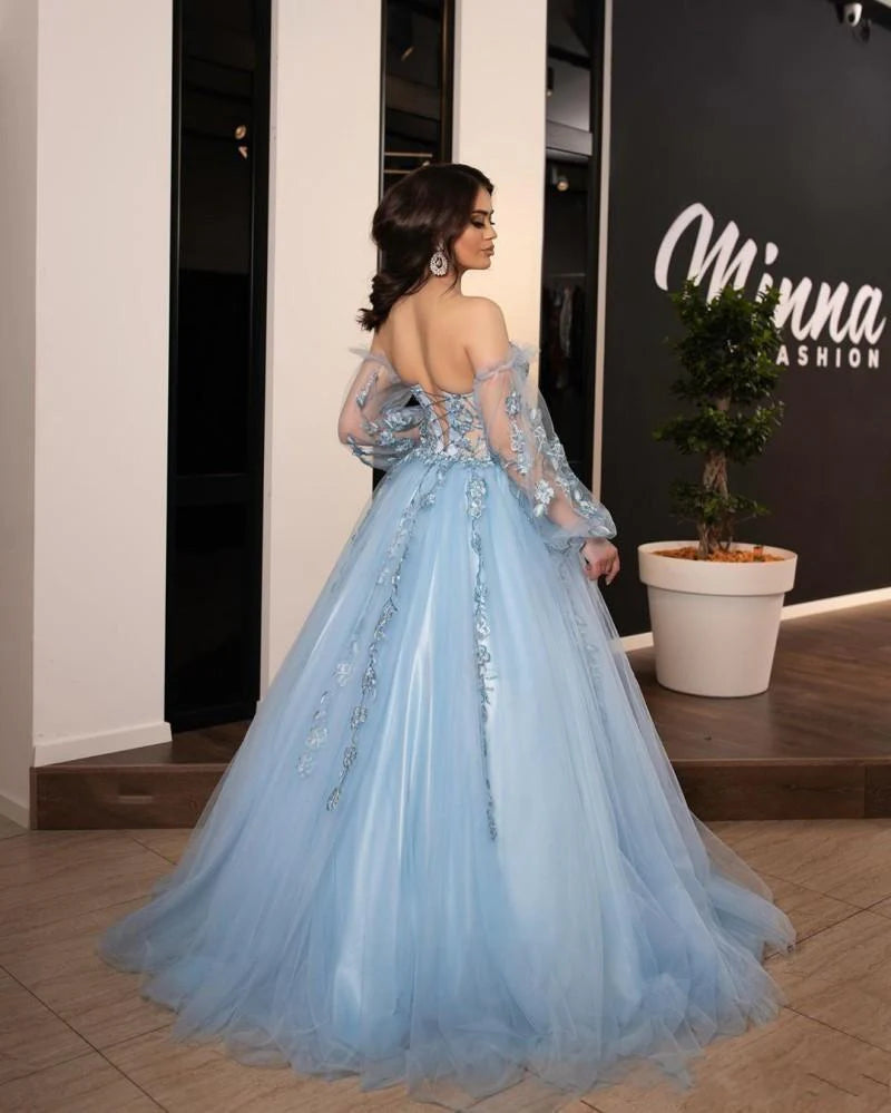 Long Sleeves Sweetheart Prom Dresses A Line Long Evening Dresses