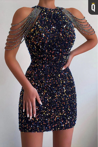 Bateau A Line Short/Mini Homecoming Dresses Beaded Bodice Sequin