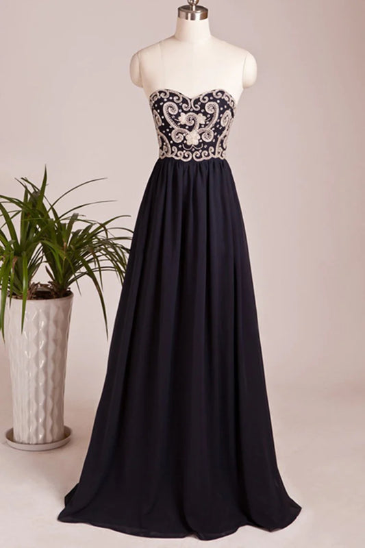 Beaded Bodice Party Dresses A Line Chiffon Floor Length