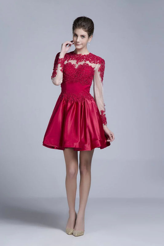 Beautiful Cocktail Dresses Short A-Line Scoop Long Sleeves With Applique