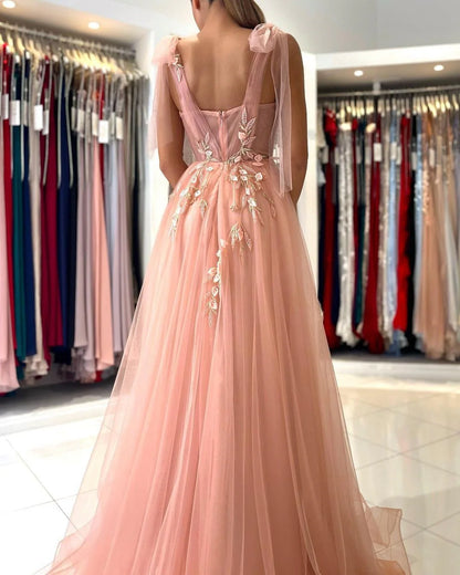 A-Line Elegant Appliques Long Prom Dresses With Split