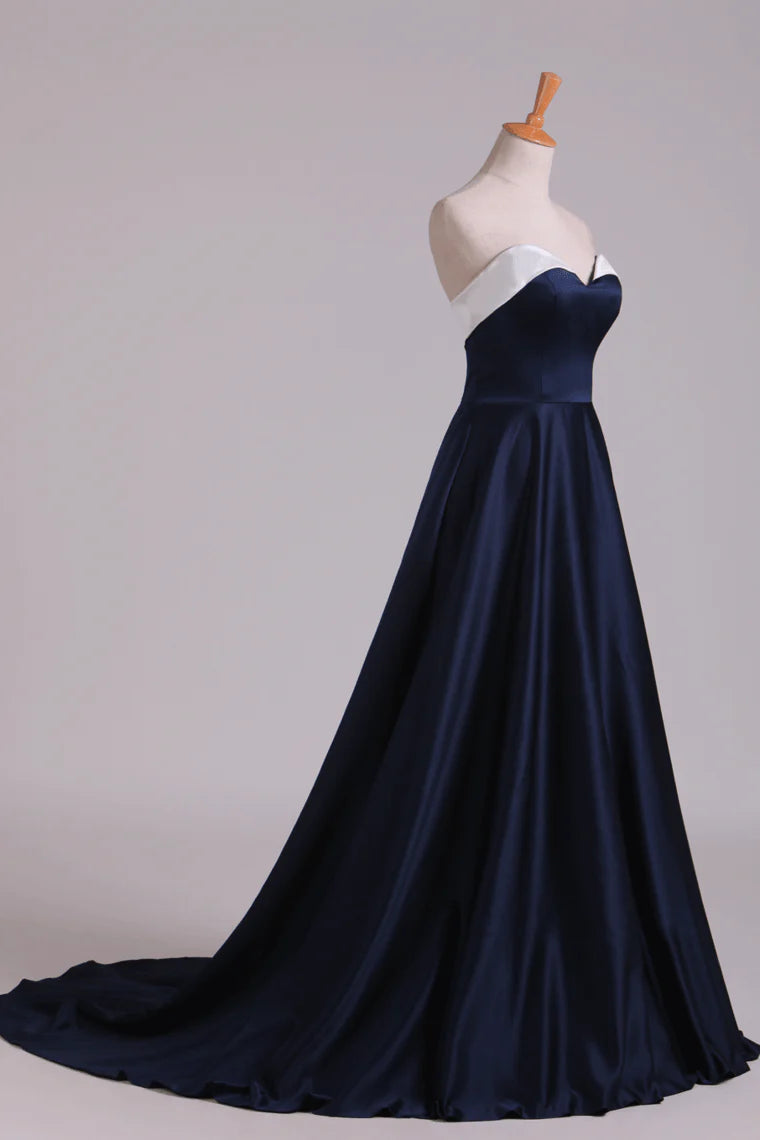 Bicolor Party Dresses Sweetheart A Line Satin Court Train