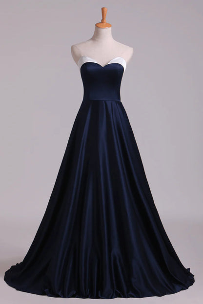 Bicolor Party Dresses Sweetheart A Line Satin Court Train