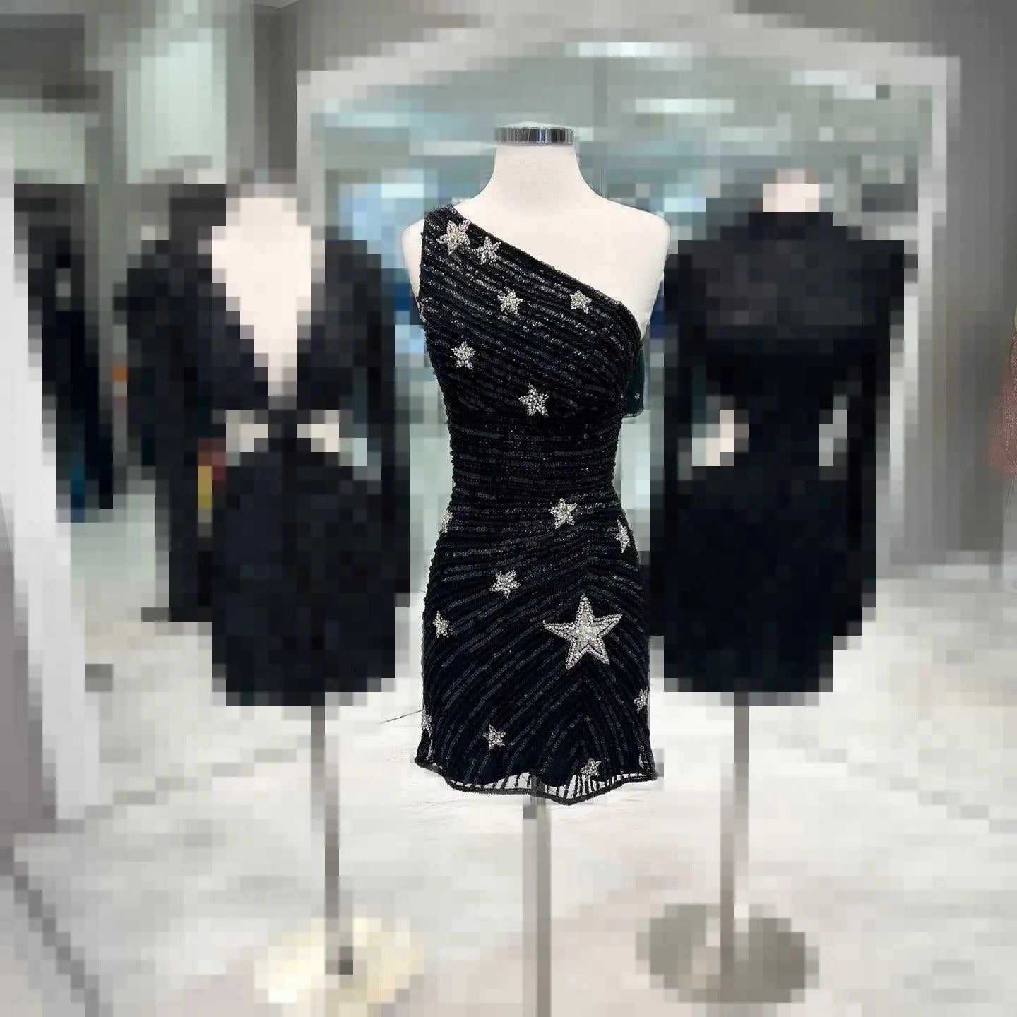 Black Bodycon One Shoulder Sequin Star Above Keen Homecmong Dress