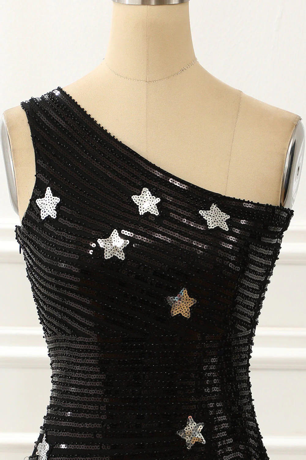 Black Bodycon One Shoulder Sequin Star Above Keen Homecmong Dress