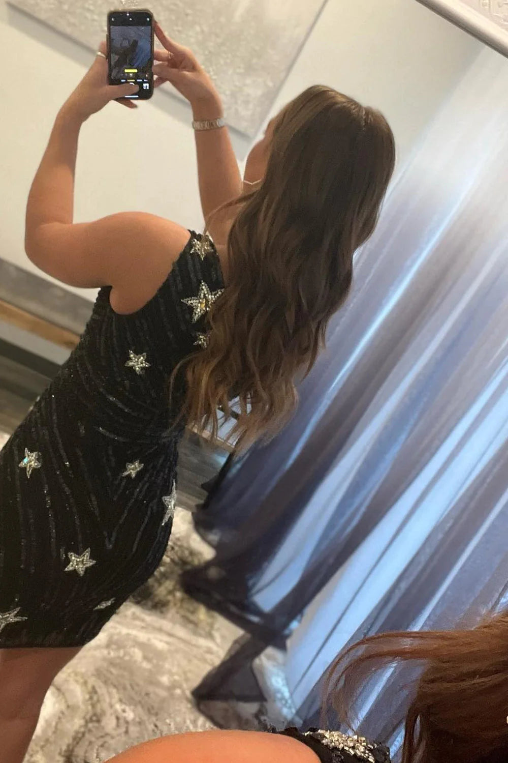 Black Bodycon One Shoulder Sequin Star Above Keen Homecmong Dress