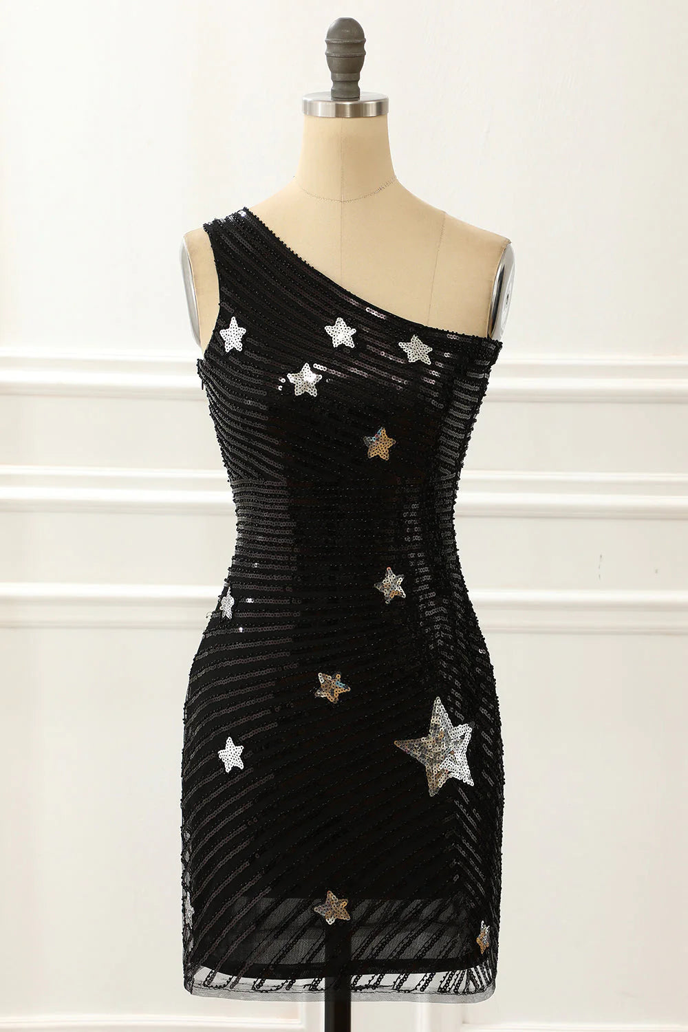 Black Bodycon One Shoulder Sequin Star Above Keen Homecmong Dress