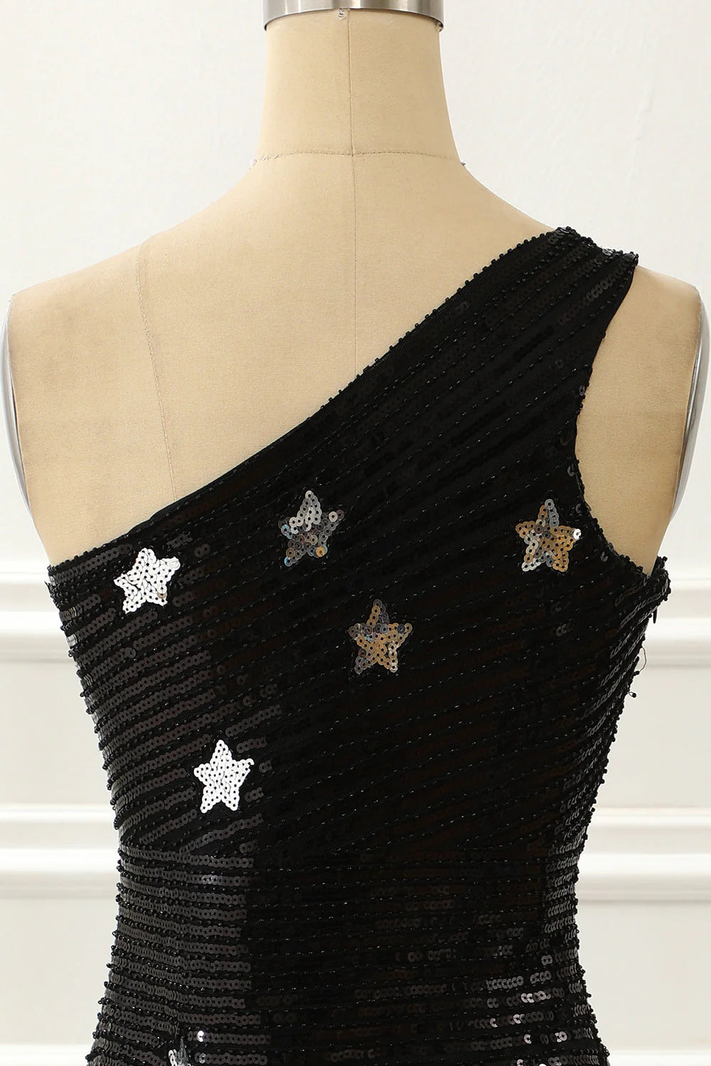 Black Bodycon One Shoulder Sequin Star Above Keen Homecmong Dress