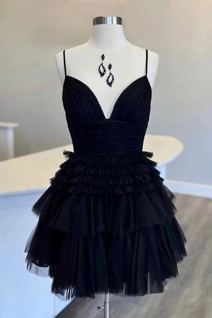 Black Spaghetti Straps V Neckline Short Homecoming Dresses Perfect Sweet 16 Dress