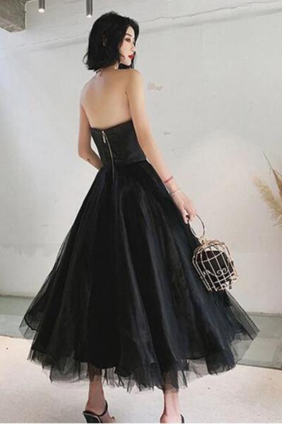 Black Strapless Tulle Homecoming Dress Puffy Ankle Length Formal Dresses