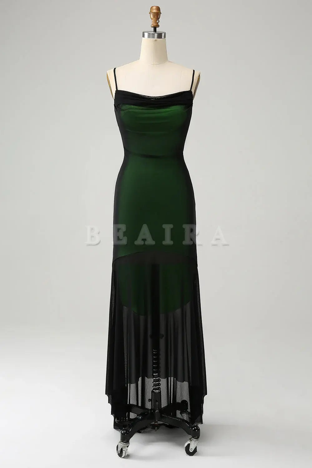 Beaira Black Green Mermaid Spaghetti Straps Chiffon Bridesmaid Dress with Lace Up Back Bridesmaid dress shop